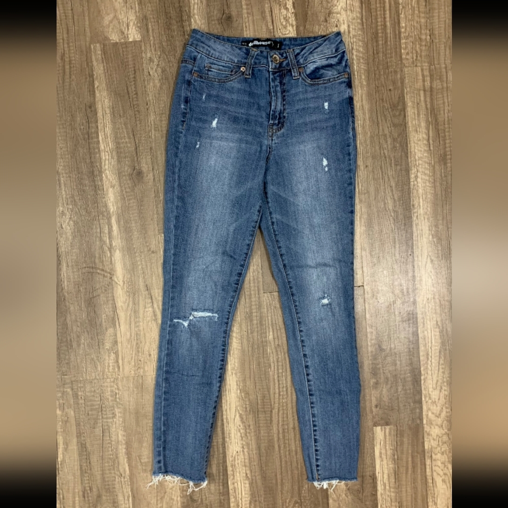 Dollhouse sz 25 Med Wash Raw Hem High Waist Skinny Jeans